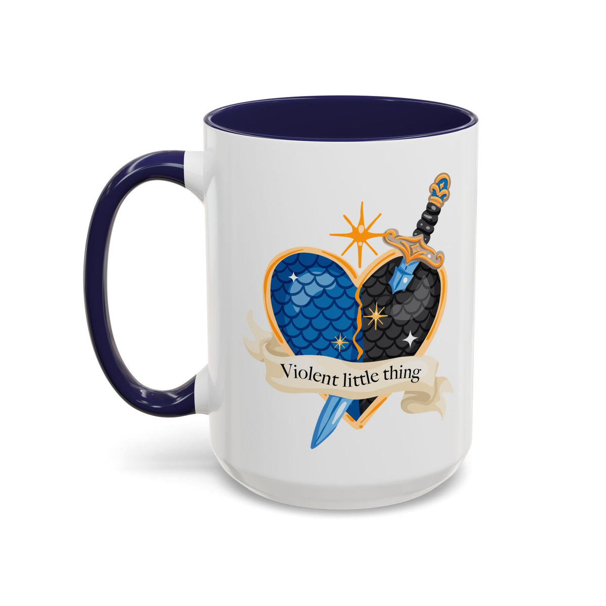 Violent Little Thing Heart & Dagger Crest Accent Coffee Mug | Dark Romantasy Navy Gift - Spinsterly Co
