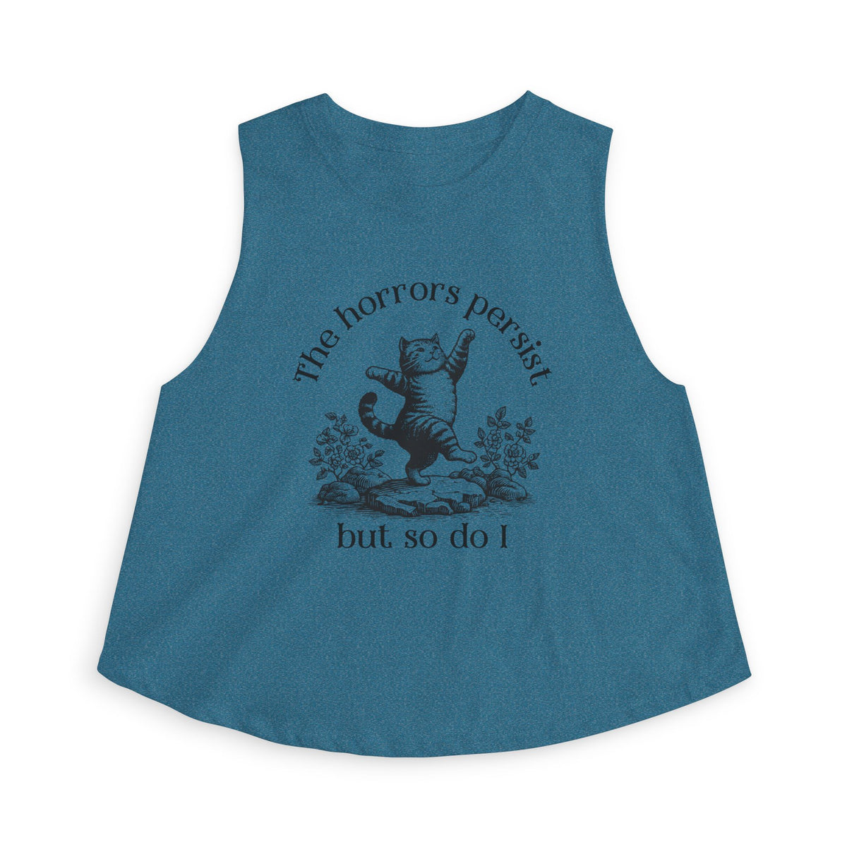 The Horrors Persist But So Do I Crop Top | Funny Cat Graphic Women's Cropped Tank | S–2XL - Spinsterly Co