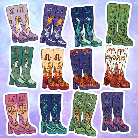 Zodiac Stickers All 12 Signs | Die-Cut Satin Boot Sticker Set - Spinsterly Co