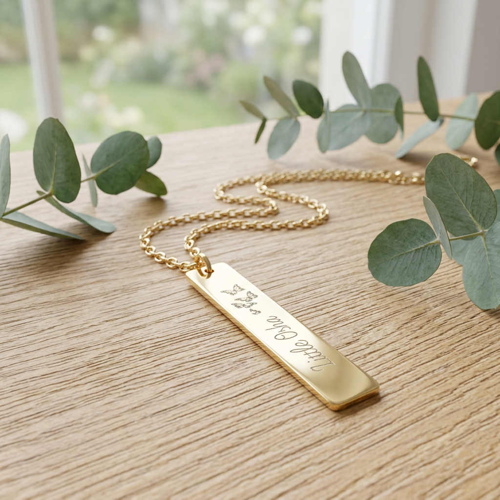 Little Osha Butterfly Engraved Vertical Bar Necklace | Fae Romantasy Jewelry Gift - Spinsterly Co
