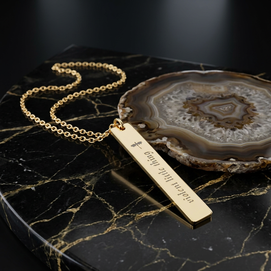 Violent Little Thing Dragon Engraved Vertical Bar Necklace | Dark Romantasy Jewelry Gift - Spinsterly Co