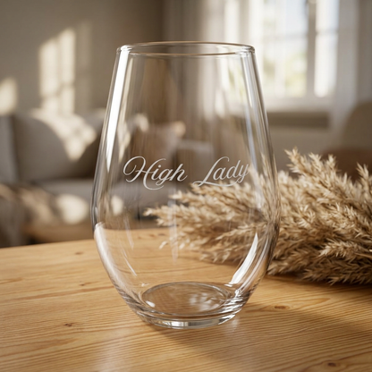 High Lady Stemless Wine Glass, 11.5oz | Romantasy Engraved Glassware - Spinsterly Co