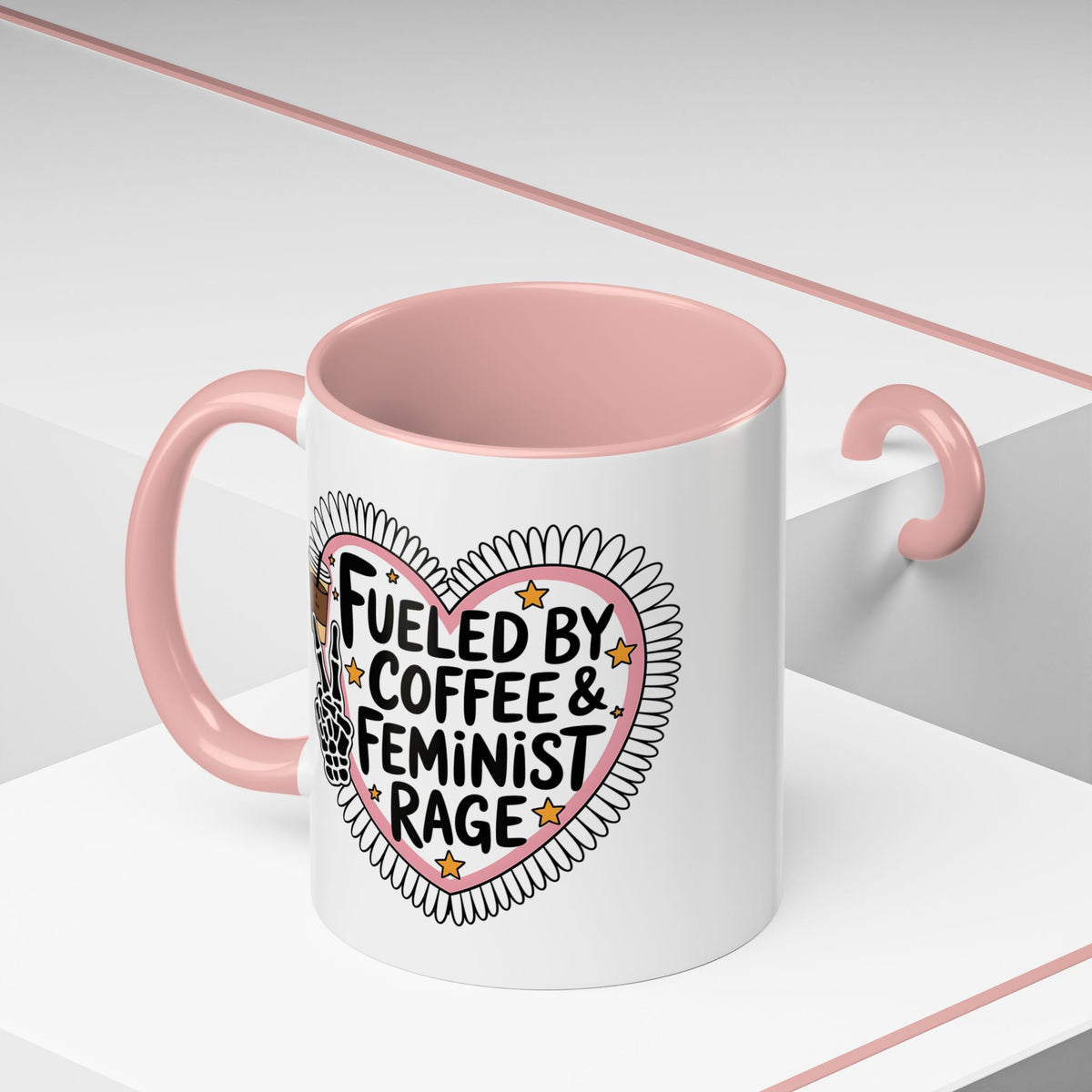 Fueled by Coffee & Feminist Rage Accent Coffee Mug | Funny Feminist Pink Gift - Spinsterly Co