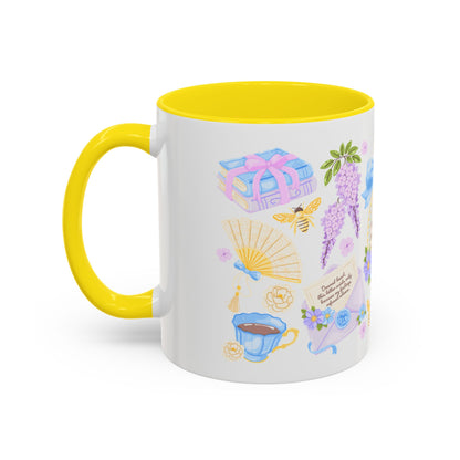 Darling Keep Blooming Regency Tea Party Accent Coffee Mug | Yellow Wisteria Floral - Spinsterly Co