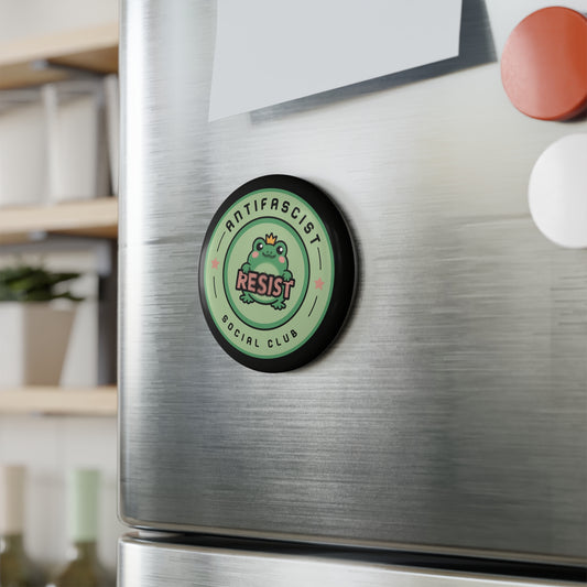 Antifascist Social Club Resist Button Magnet | Kawaii Frog Political Fridge Magnet - Spinsterly Co