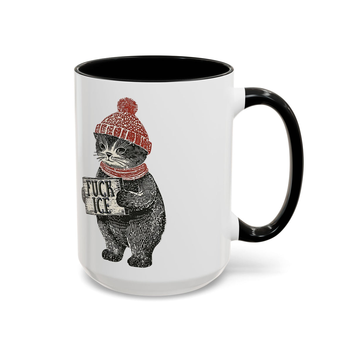 Cat in Beanie F*ck Ice Accent Coffee Mug | Sarcastic Cat Protest Mug - Spinsterly Co