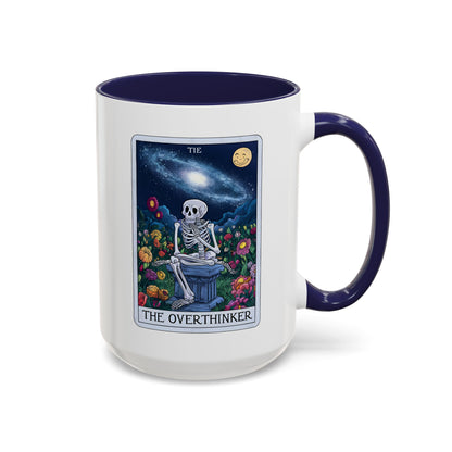 The Overthinker Tarot Card Accent Coffee Mug | Skeleton Floral Dark Academia Navy - Spinsterly Co