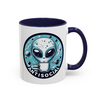 Antisocial Alien Coffee Retro Space Badge Accent Mug | Funny Introvert Gift - Spinsterly Co