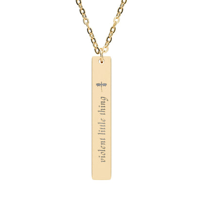 Violent Little Thing Dragon Engraved Vertical Bar Necklace | Dark Romantasy Jewelry Gift - Spinsterly Co