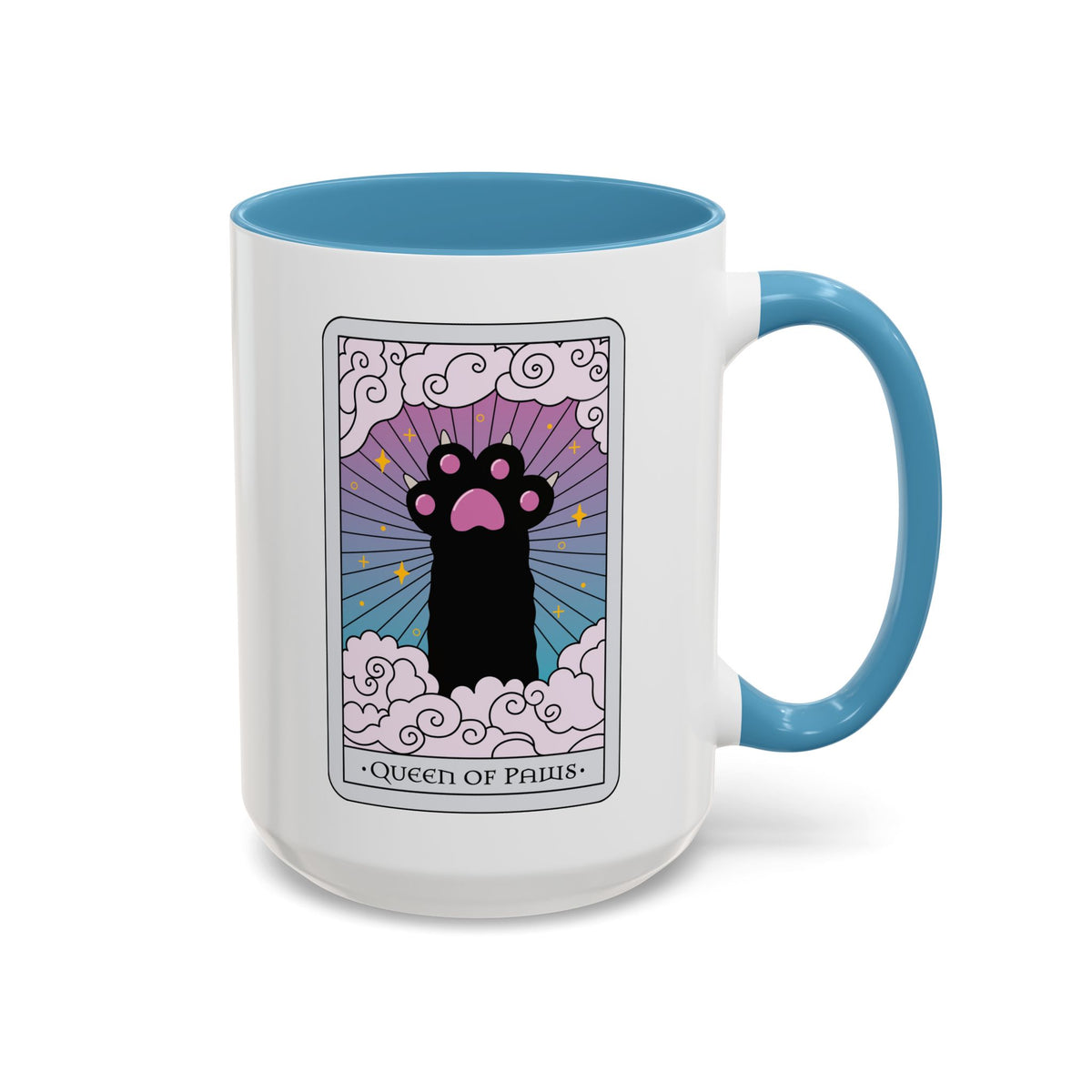 Queen of Paws Accent Coffee Mug | Tarot Cat Mug with Blue Interior - Spinsterly Co