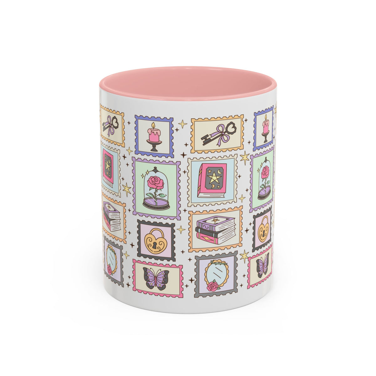 Whimsical Bookish Stamp Collection Coffee Mug | Cottagecore Romantasy Mug - Spinsterly Co