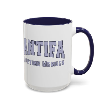 Antifa Lifetime Member Accent Coffee Mug | Anti-Fascist Collegiate Navy Mug - Spinsterly Co