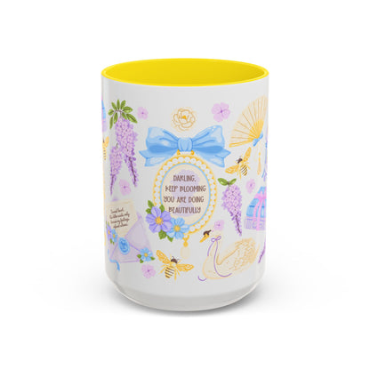 Darling Keep Blooming Regency Tea Party Accent Coffee Mug | Yellow Wisteria Floral - Spinsterly Co