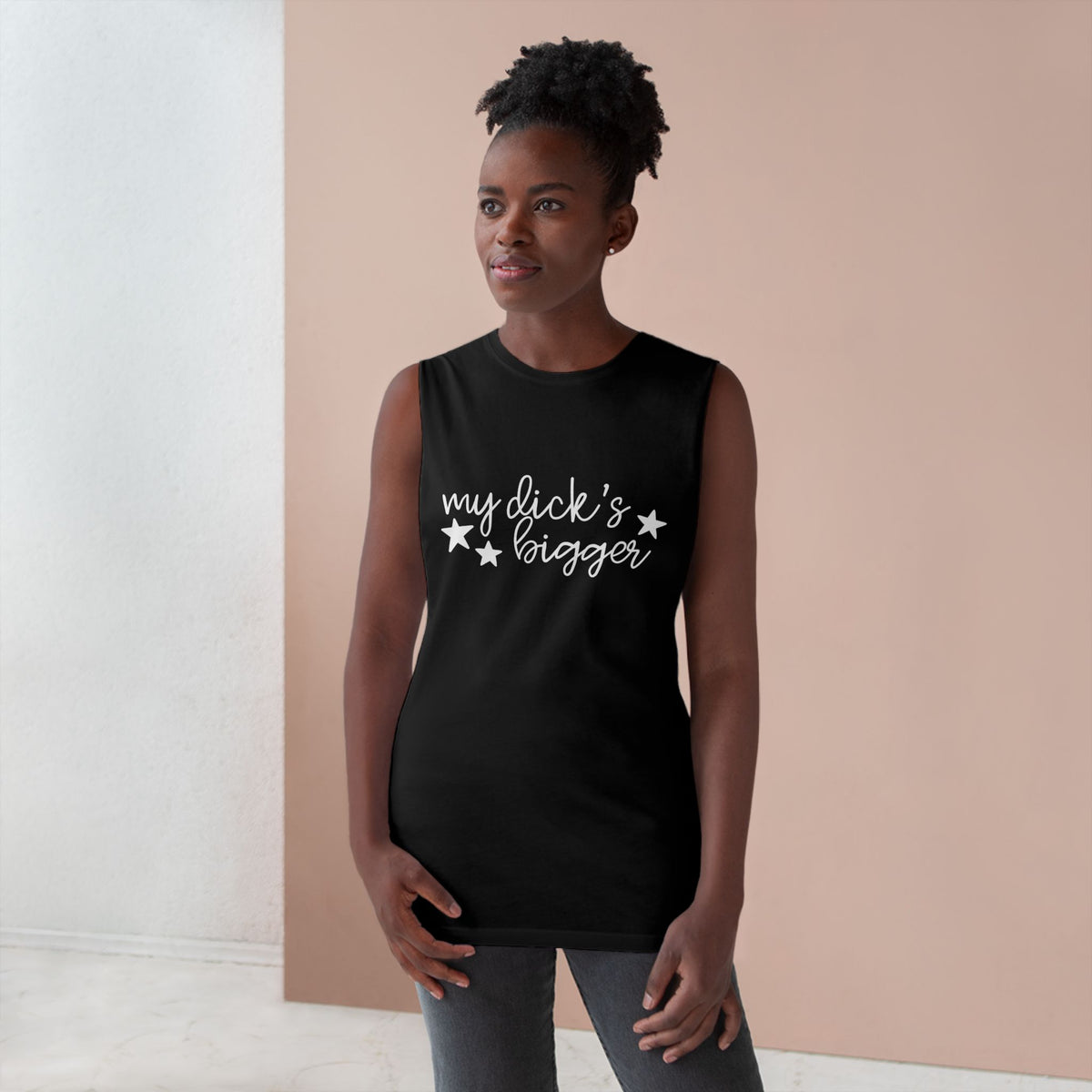 "My Dick's Bigger" Graphic Unisex Muscle Tank Top | Confident Rebel Girl Graphic Tank - Spinsterly Co