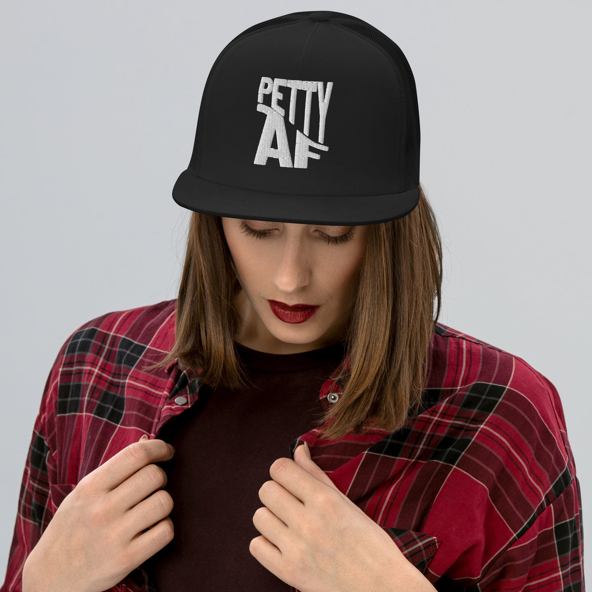 Petty AF Embroidered Trucker Hat | Funny Statement Snapback Cap - Spinsterly Co