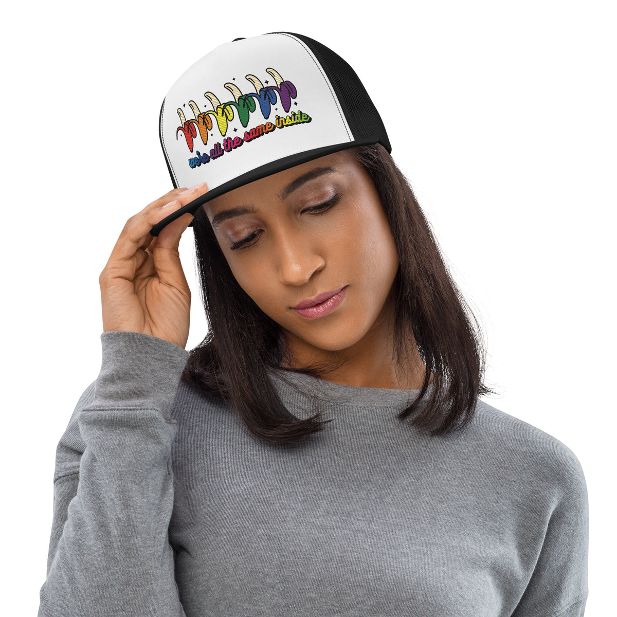 We're All the Same Inside Trucker Hat | Rainbow Banana LGBTQIA+ Pride Cap - Spinsterly Co