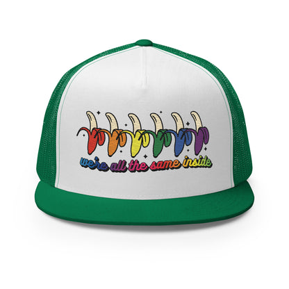 We're All the Same Inside Trucker Hat | Rainbow Banana LGBTQIA+ Pride Cap - Spinsterly Co