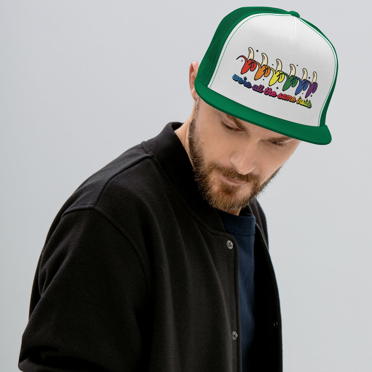 We're All the Same Inside Trucker Hat | Rainbow Banana LGBTQIA+ Pride Cap - Spinsterly Co
