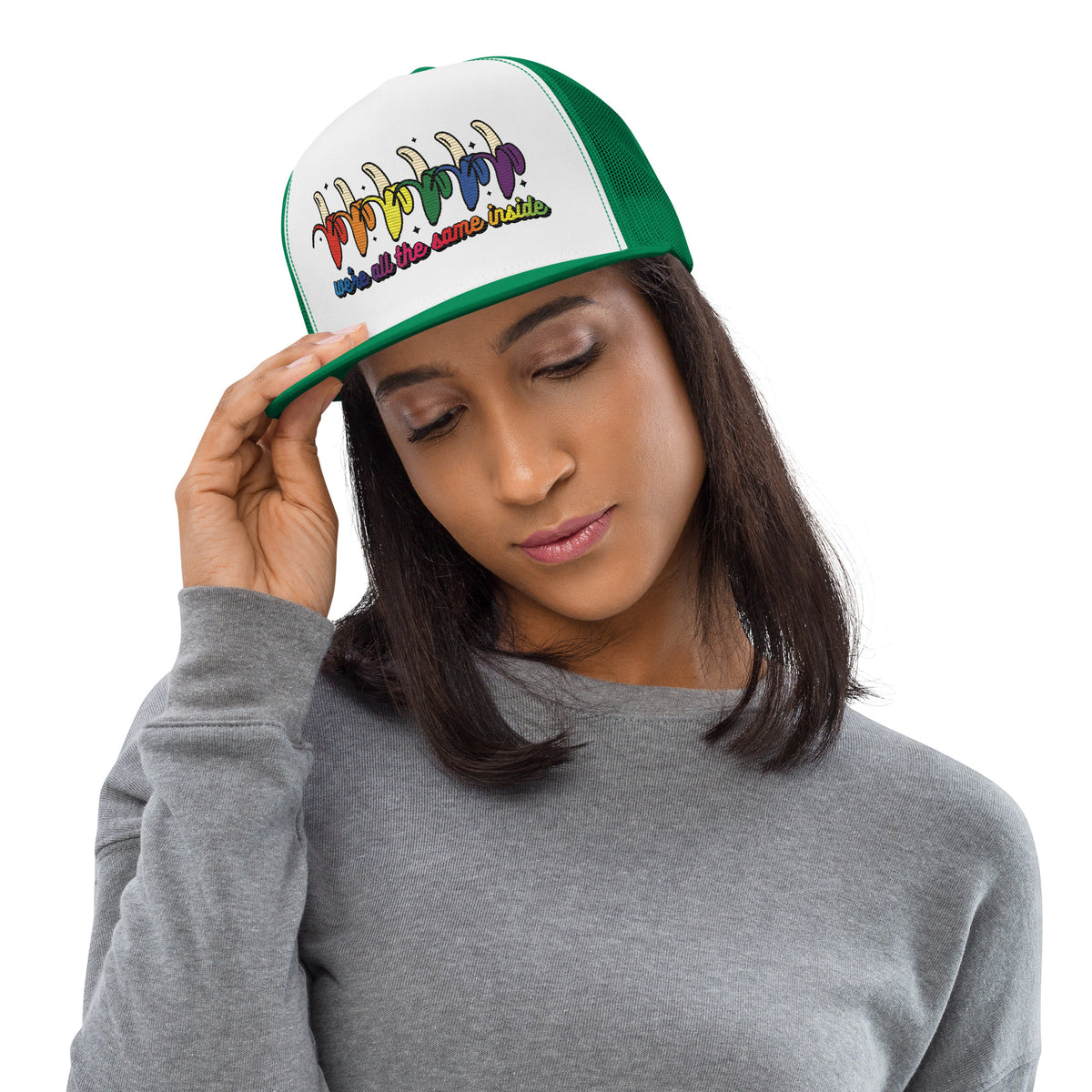 We're All the Same Inside Trucker Hat | Rainbow Banana LGBTQIA+ Pride Cap - Spinsterly Co