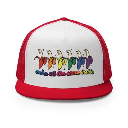 We're All the Same Inside Trucker Hat | Rainbow Banana LGBTQIA+ Pride Cap - Spinsterly Co
