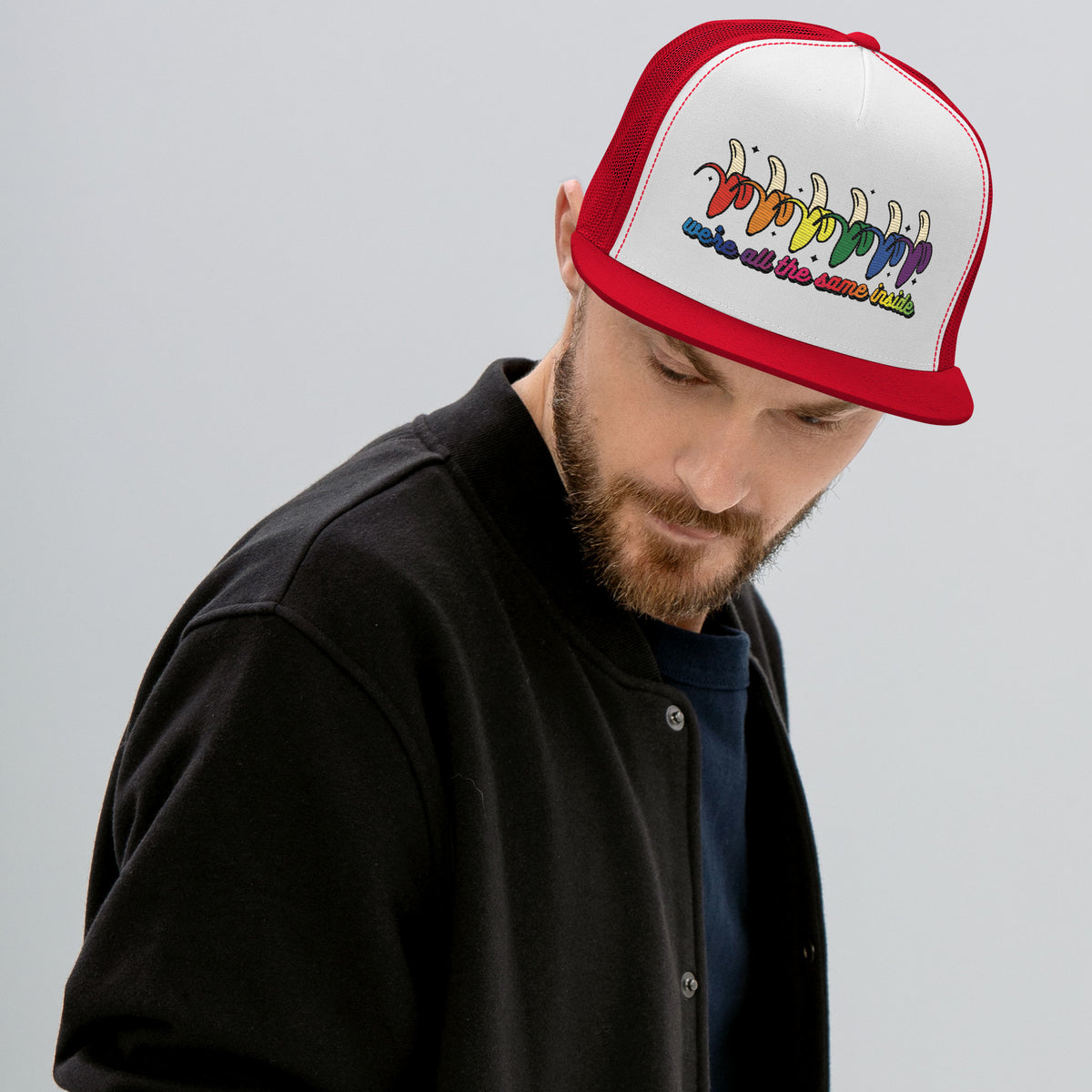 We're All the Same Inside Trucker Hat | Rainbow Banana LGBTQIA+ Pride Cap - Spinsterly Co