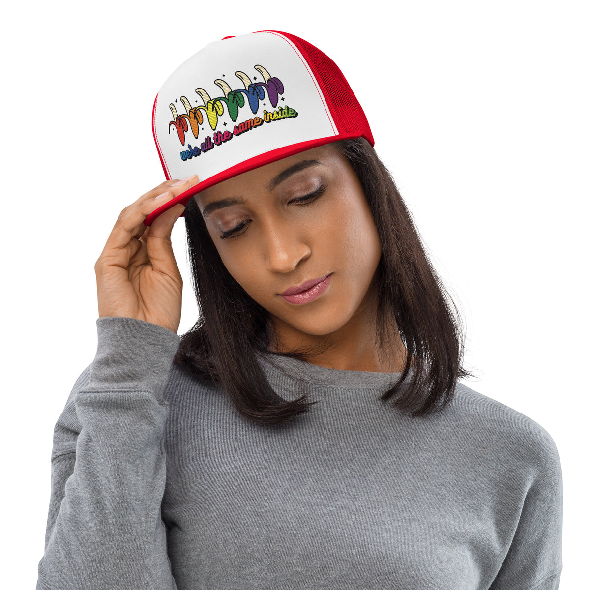 We're All the Same Inside Trucker Hat | Rainbow Banana LGBTQIA+ Pride Cap - Spinsterly Co