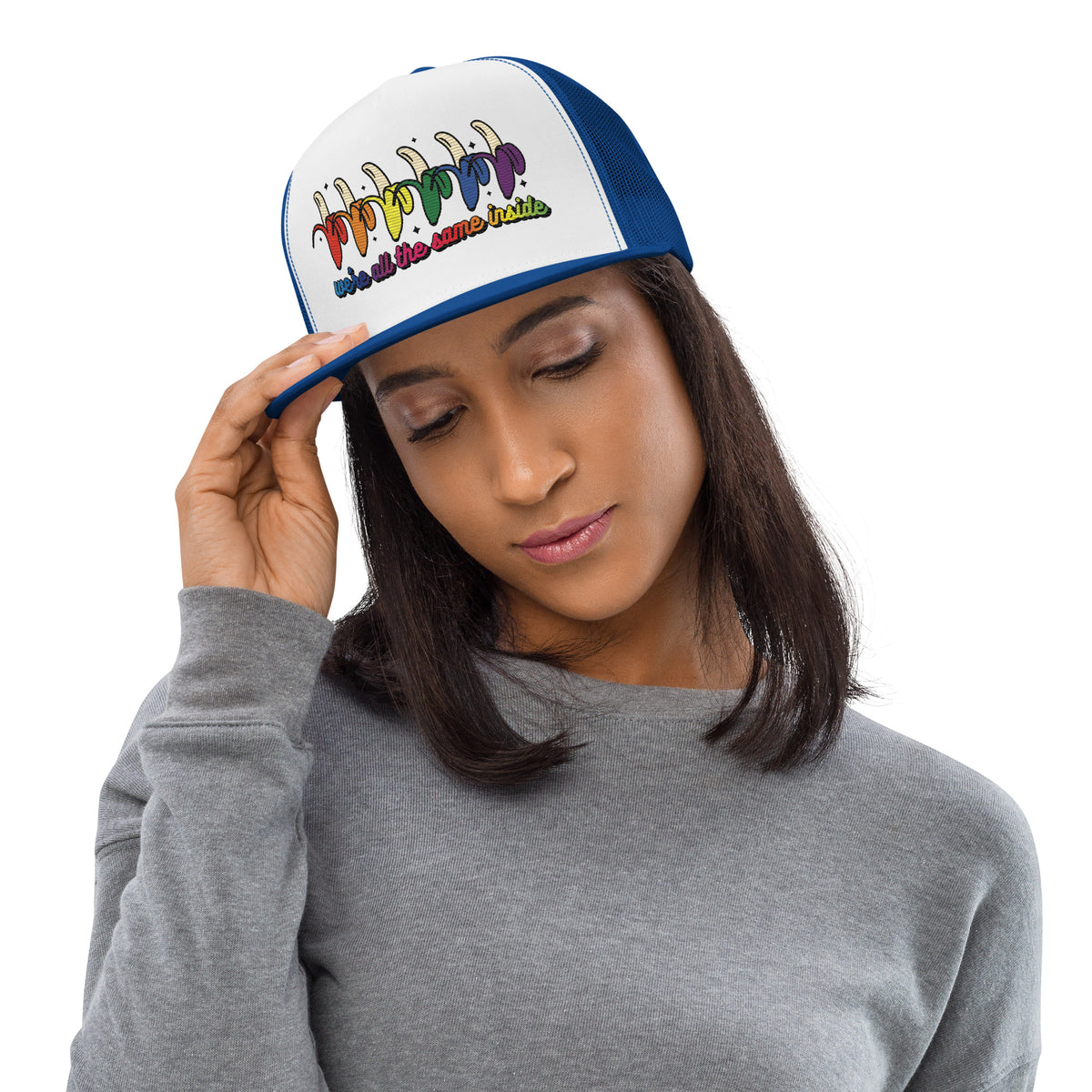 We're All the Same Inside Trucker Hat | Rainbow Banana LGBTQIA+ Pride Cap - Spinsterly Co