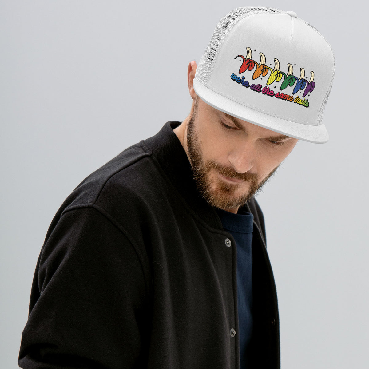 We're All the Same Inside Trucker Hat | Rainbow Banana LGBTQIA+ Pride Cap - Spinsterly Co