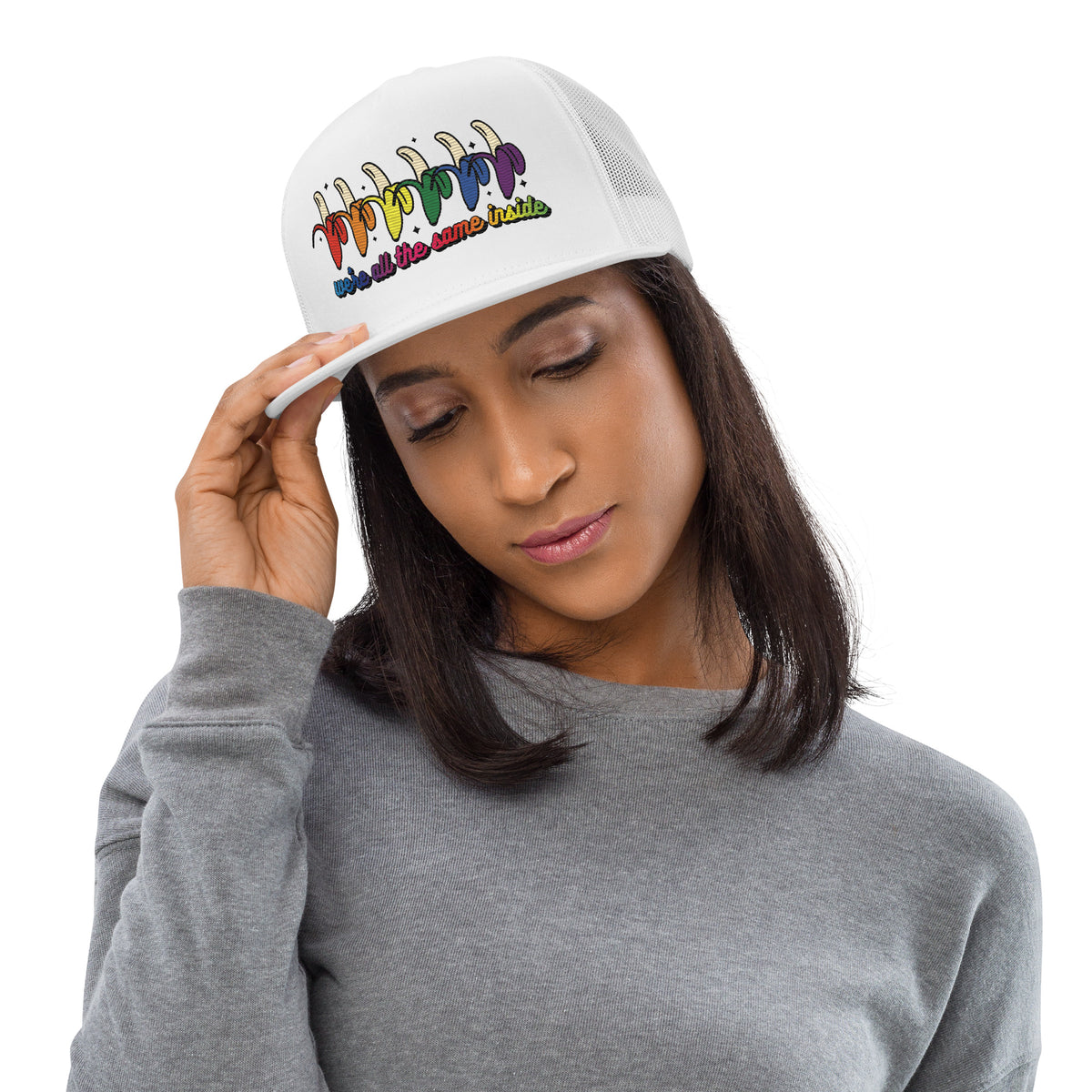 We're All the Same Inside Trucker Hat | Rainbow Banana LGBTQIA+ Pride Cap - Spinsterly Co
