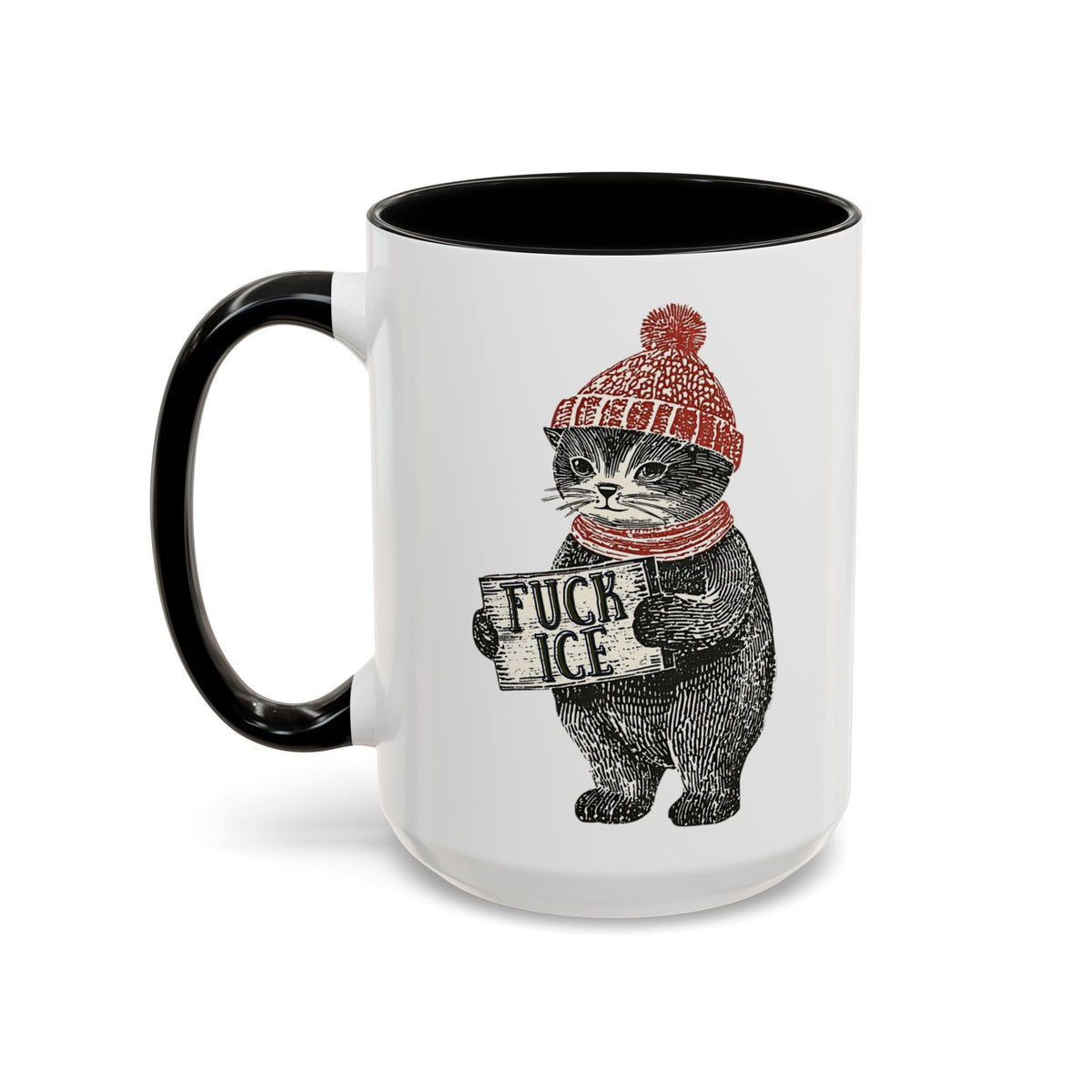 Cat in Beanie F*ck Ice Accent Coffee Mug | Sarcastic Cat Protest Mug - Spinsterly Co