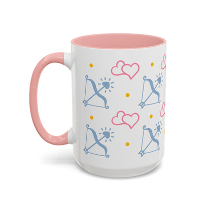 Sagittarius Bow & Arrow Heart Pattern Accent Coffee Mug | Pink Zodiac Gift - Spinsterly Co
