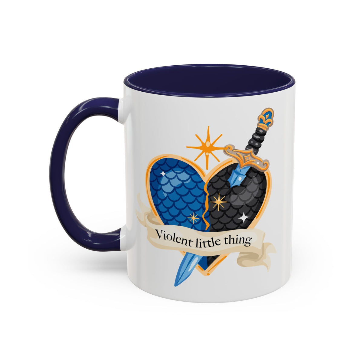 Violent Little Thing Heart & Dagger Crest Accent Coffee Mug | Dark Romantasy Navy Gift - Spinsterly Co