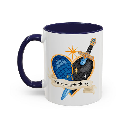 Violent Little Thing Heart & Dagger Crest Accent Coffee Mug | Dark Romantasy Navy Gift - Spinsterly Co