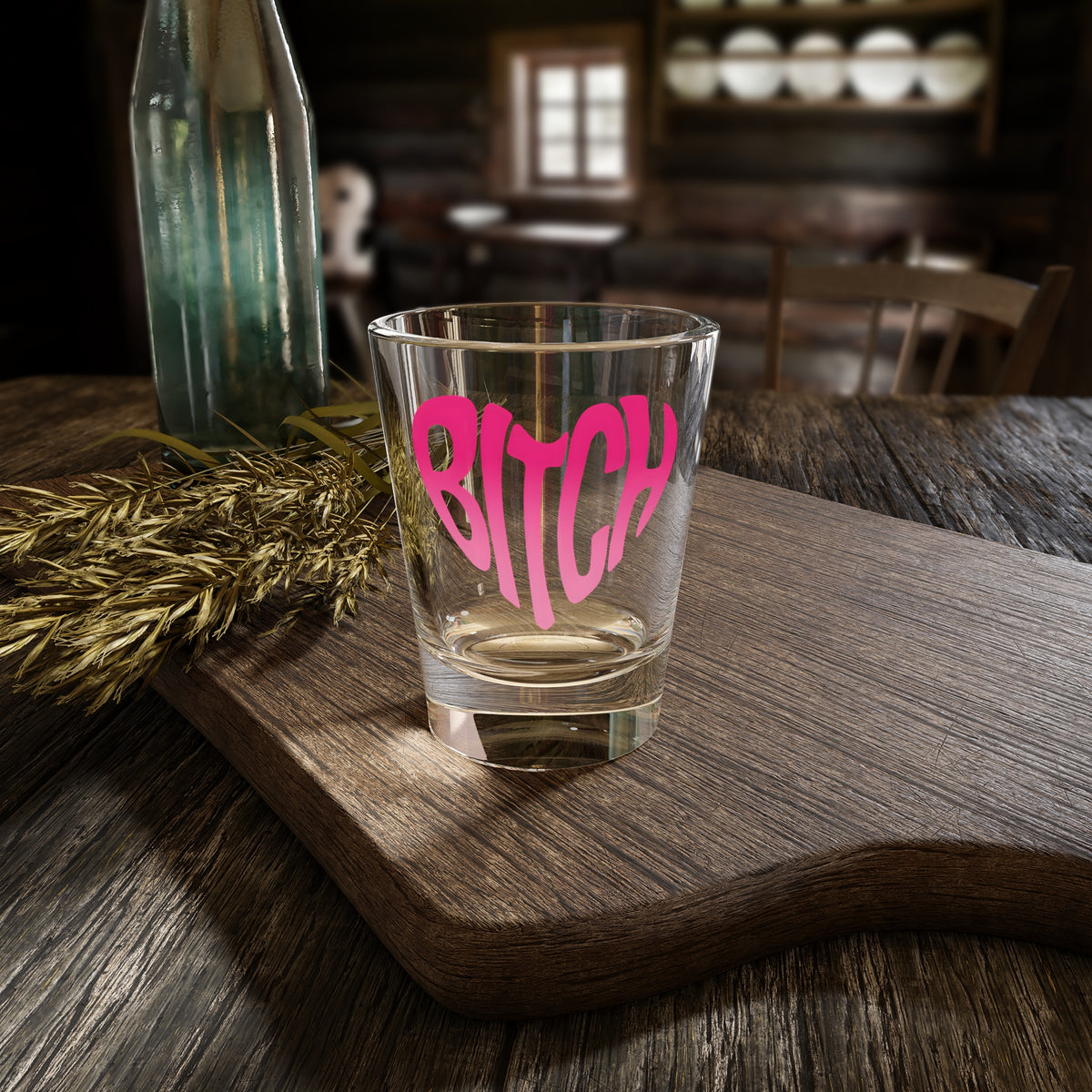 Pink Heart Bitch Script Shot Glass | 1.5oz Clear Glass Barware - Spinsterly Co