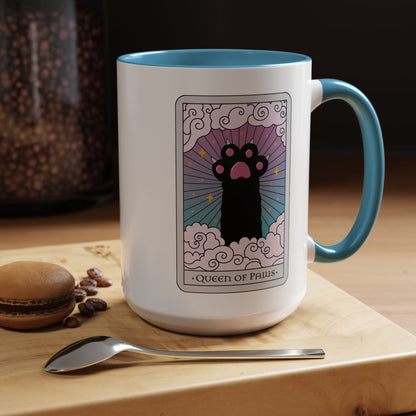 Queen of Paws Accent Coffee Mug | Tarot Cat Mug with Blue Interior - Spinsterly Co