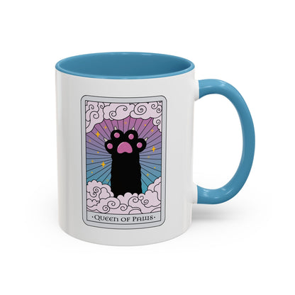 Queen of Paws Accent Coffee Mug | Tarot Cat Mug with Blue Interior - Spinsterly Co