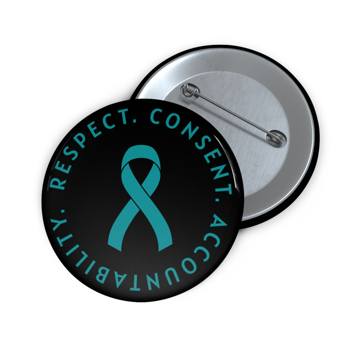 Teal Ribbon Button Pin | Respect. Consent. Accountability.