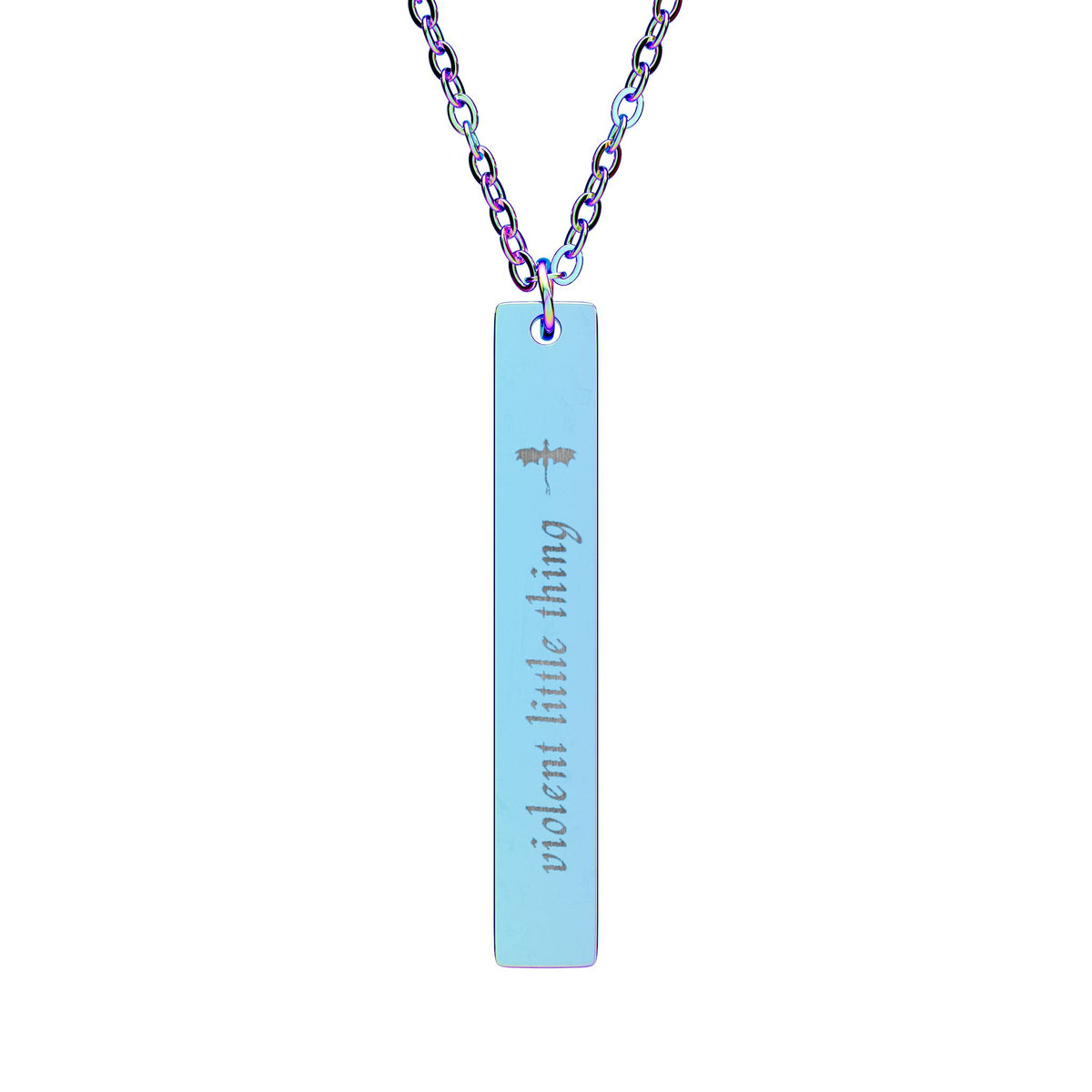 Violent Little Thing Dragon Engraved Vertical Bar Necklace | Dark Romantasy Jewelry Gift - Spinsterly Co