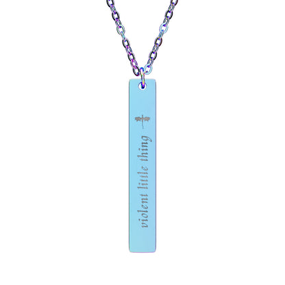 Violent Little Thing Dragon Engraved Vertical Bar Necklace | Dark Romantasy Jewelry Gift - Spinsterly Co