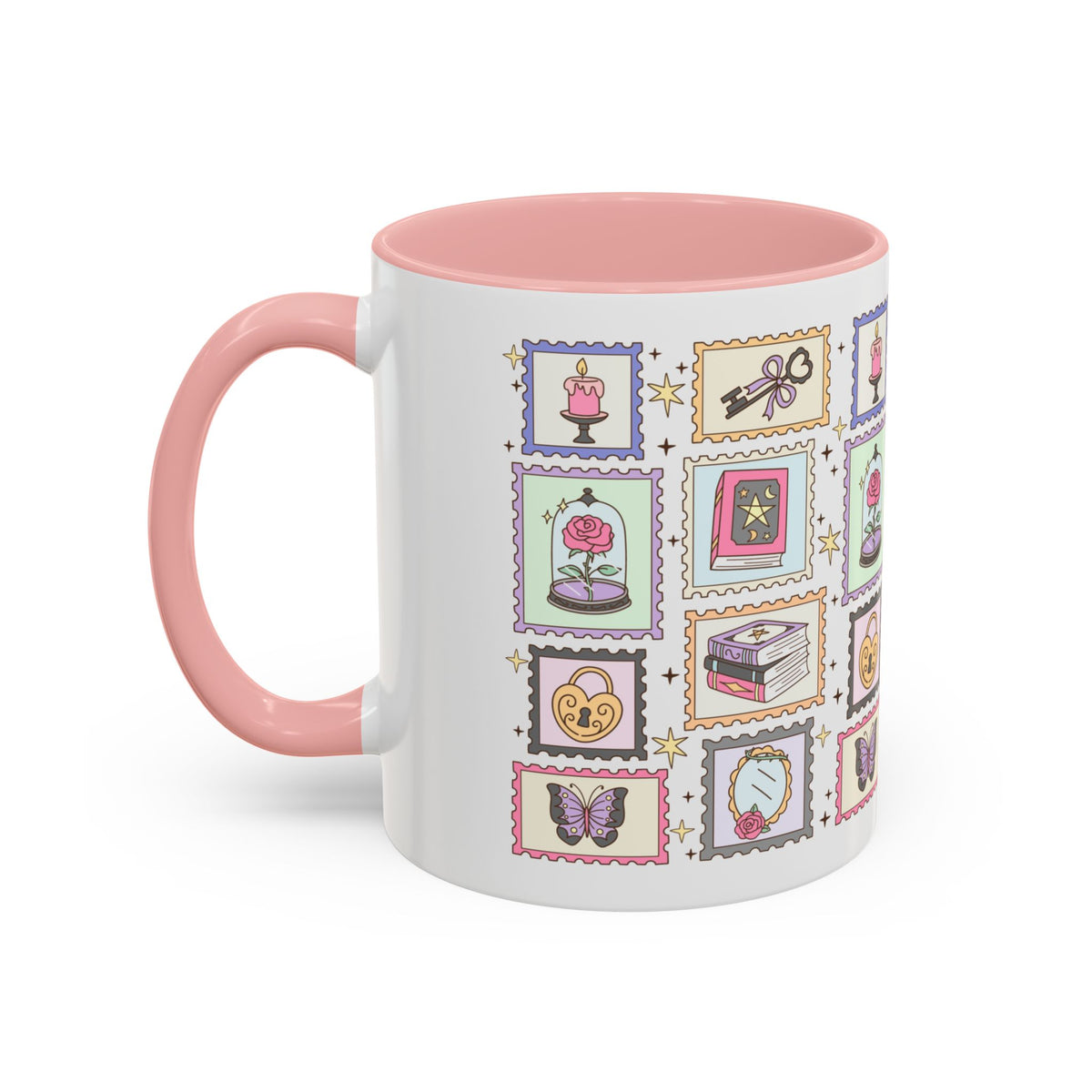 Whimsical Bookish Stamp Collection Coffee Mug | Cottagecore Romantasy Mug - Spinsterly Co
