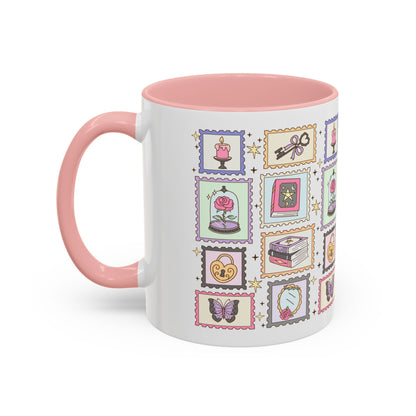 Whimsical Bookish Stamp Collection Coffee Mug | Cottagecore Romantasy Mug - Spinsterly Co