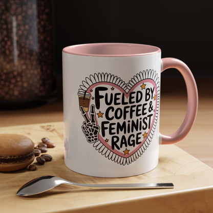 Fueled by Coffee & Feminist Rage Accent Coffee Mug | Funny Feminist Pink Gift - Spinsterly Co
