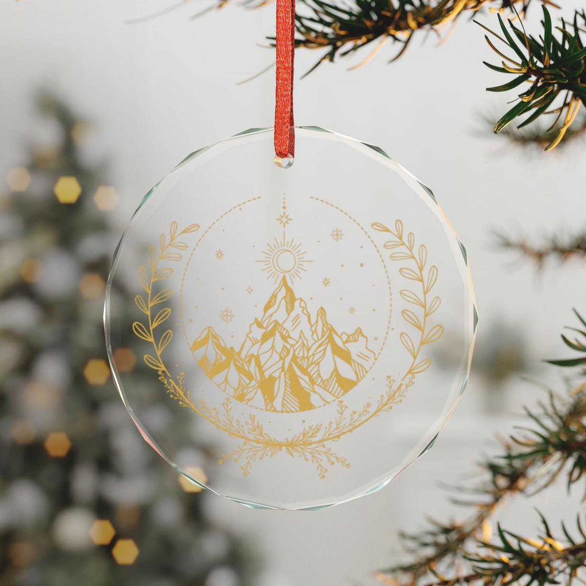 Fae Mountain Crystal Glass Ornament | Gold Celestial Nature Holiday Ornament - Spinsterly Co