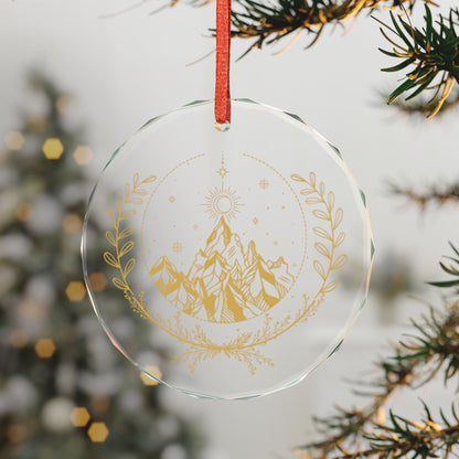Fae Mountain Crystal Glass Ornament | Gold Celestial Nature Holiday Ornament - Spinsterly Co