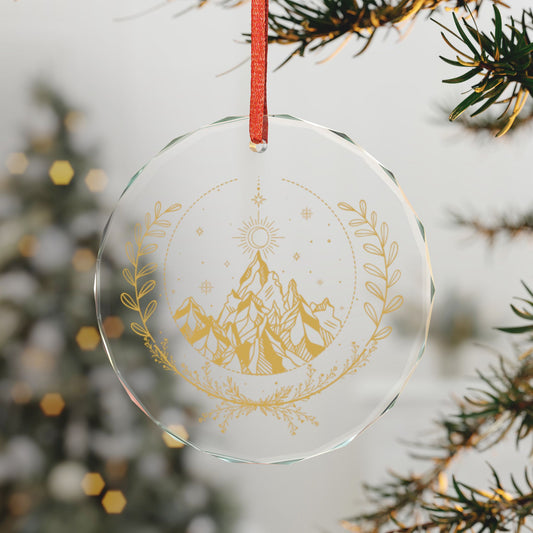 Fae Mountain Crystal Glass Ornament | Gold Celestial Nature Holiday Ornament - Spinsterly Co