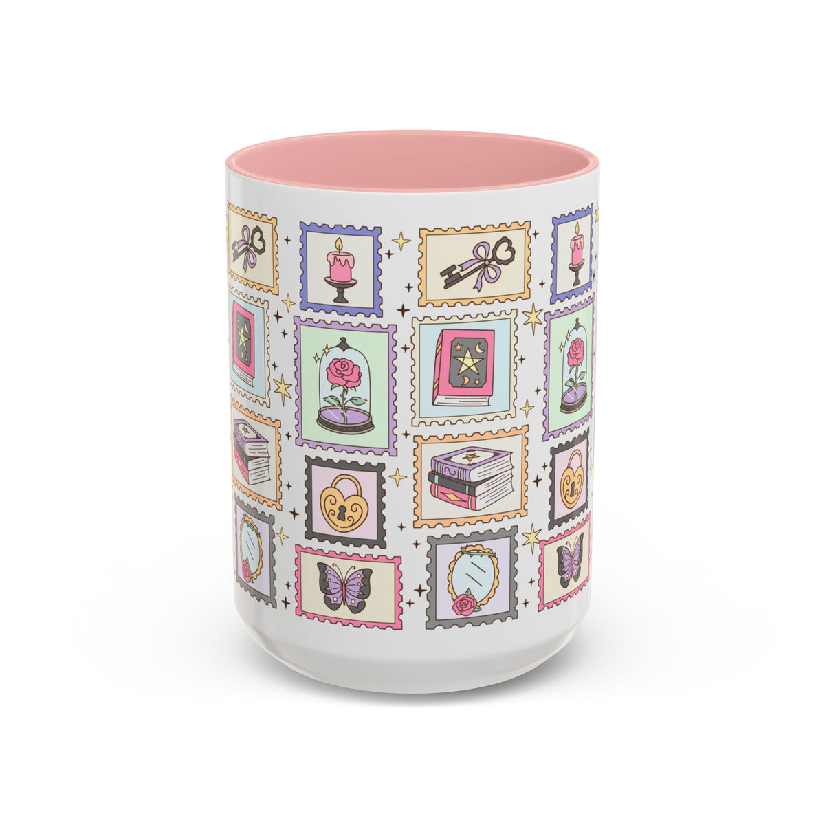 Whimsical Bookish Stamp Collection Coffee Mug | Cottagecore Romantasy Mug - Spinsterly Co