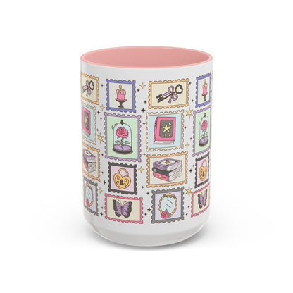 Whimsical Bookish Stamp Collection Coffee Mug | Cottagecore Romantasy Mug - Spinsterly Co