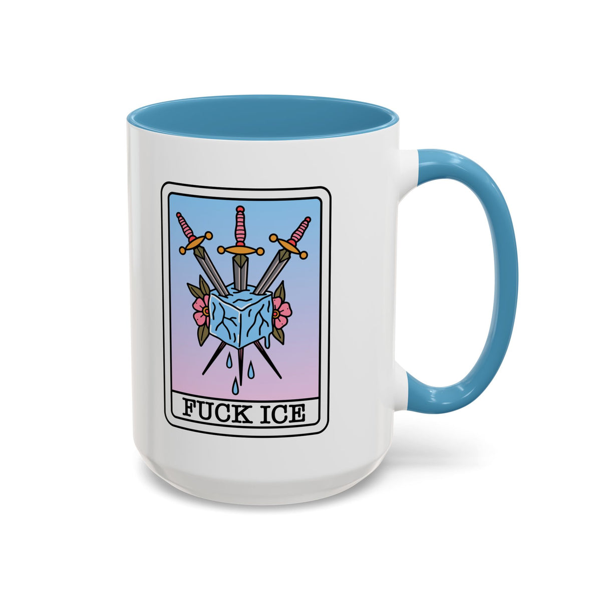 F*ck Ice Accent Coffee Mug | Tarot Swords & Ice Cube Design - Spinsterly Co