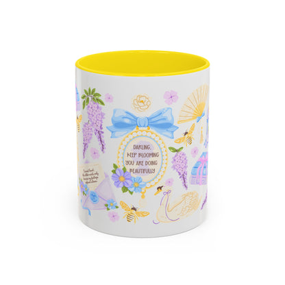 Darling Keep Blooming Regency Tea Party Accent Coffee Mug | Yellow Wisteria Floral - Spinsterly Co