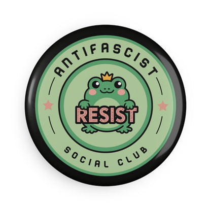 Antifascist Social Club Resist Button Magnet | Kawaii Frog Political Fridge Magnet - Spinsterly Co